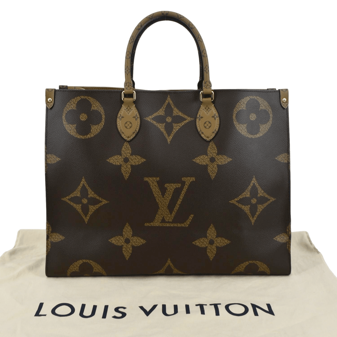 LOUIS VUITTON Onthego GM Giant Monogram Canvas Tote Shoulder Bag Brown