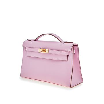 Hermes Kelly Pochette Mauve Sylvestre Swift Rose Gold Hardware