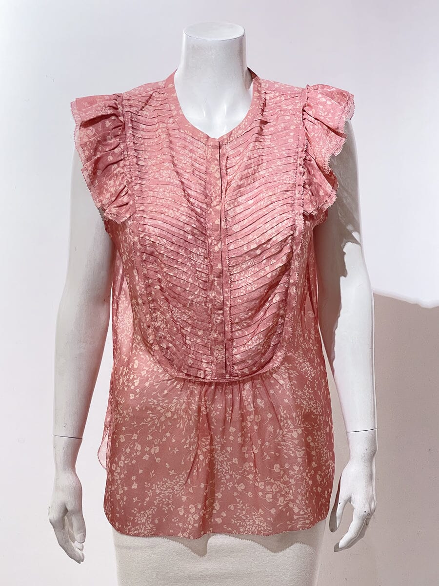 Haute Hippie Pink Floral Blouse with Ruffle Shoulder SZ L