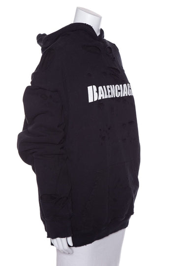 Balenciaga Black Logo Oversized Distressed Sweatshirt SZ S