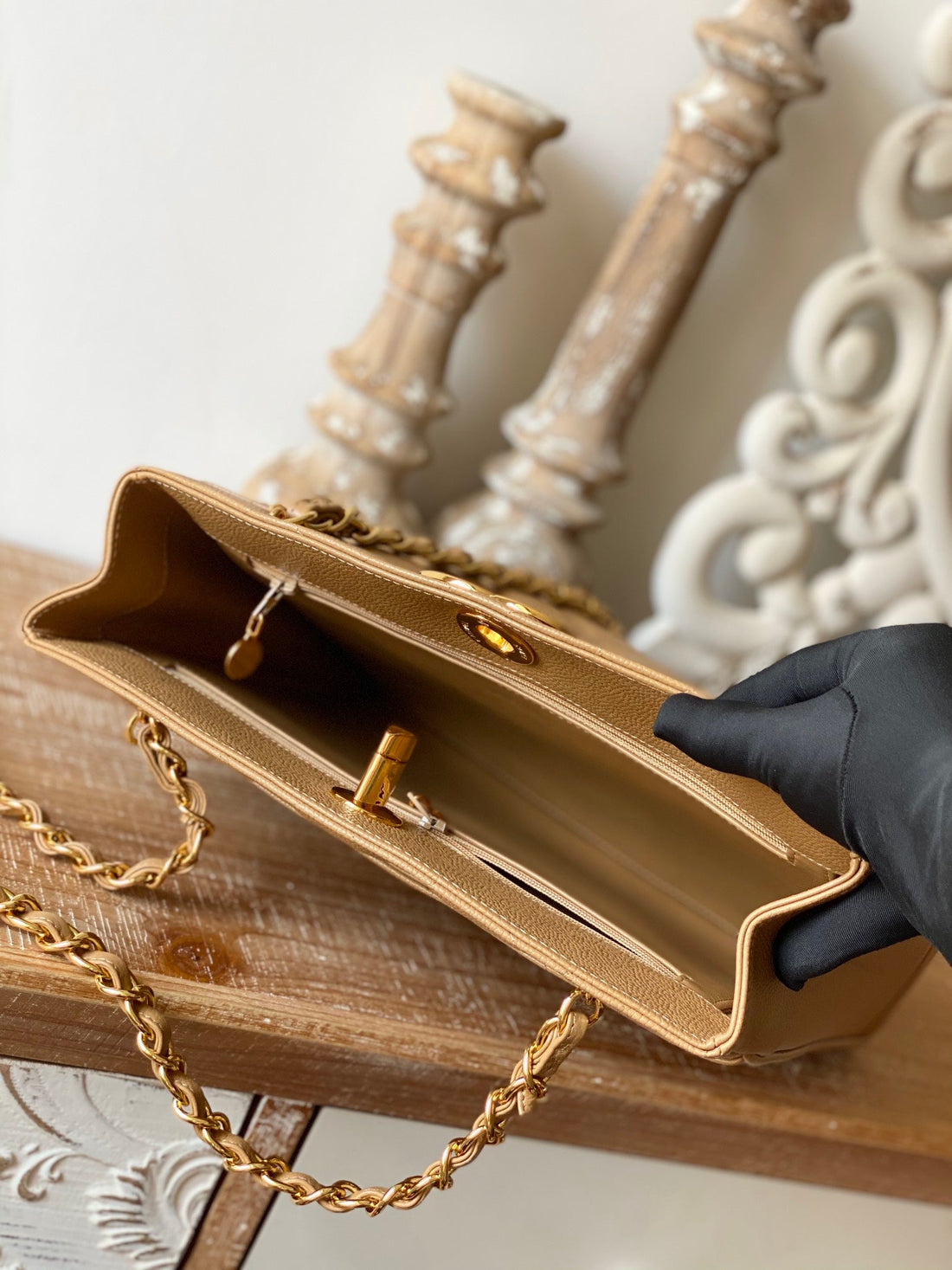 CHLVintage Beige Large Quilted Caviar Tote Bag For Womtlm 28cm/11in