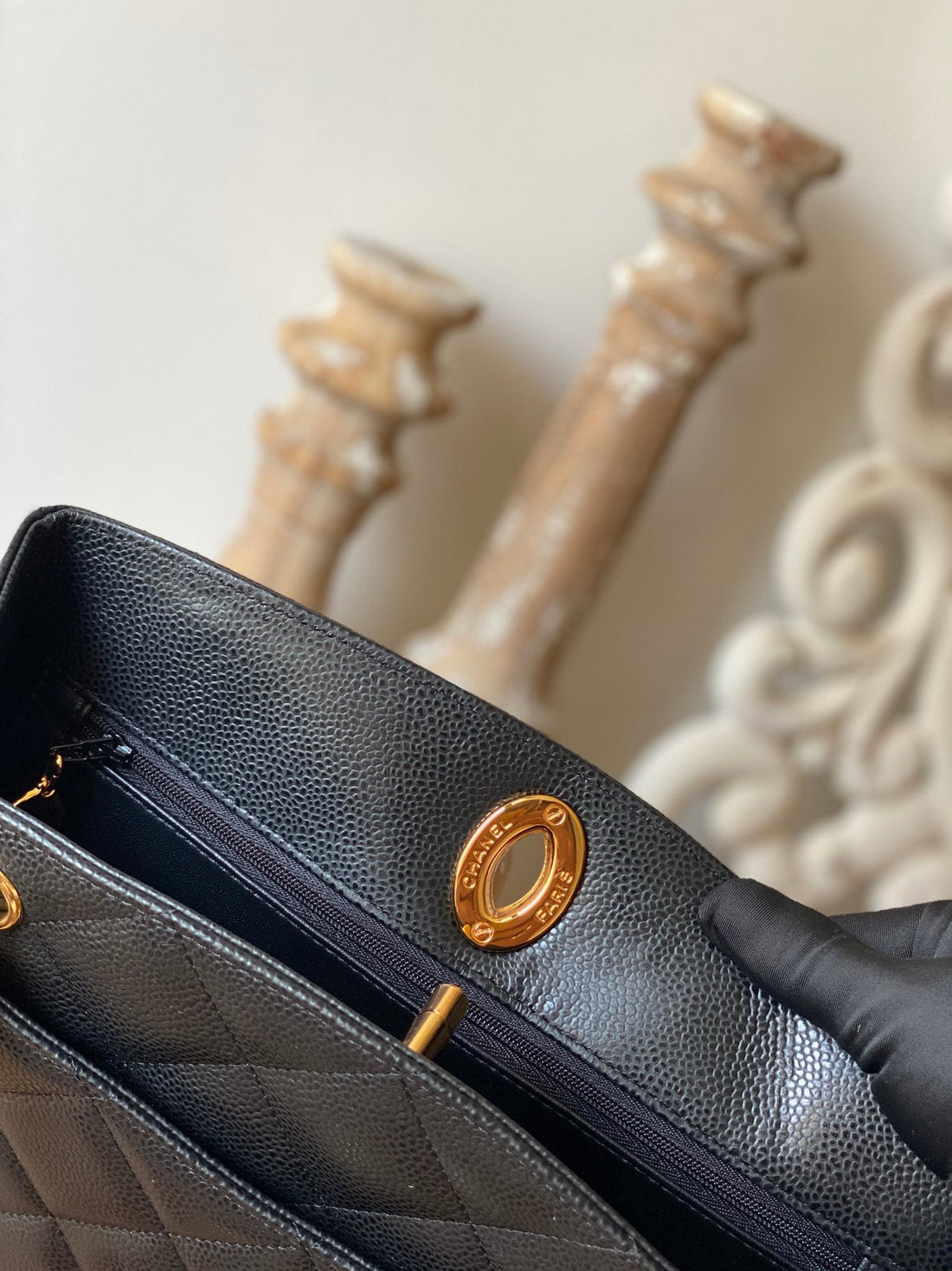 CHLVintage Black Medium Quilted Caviar Tote Bag For Womtlm 28cm/11in