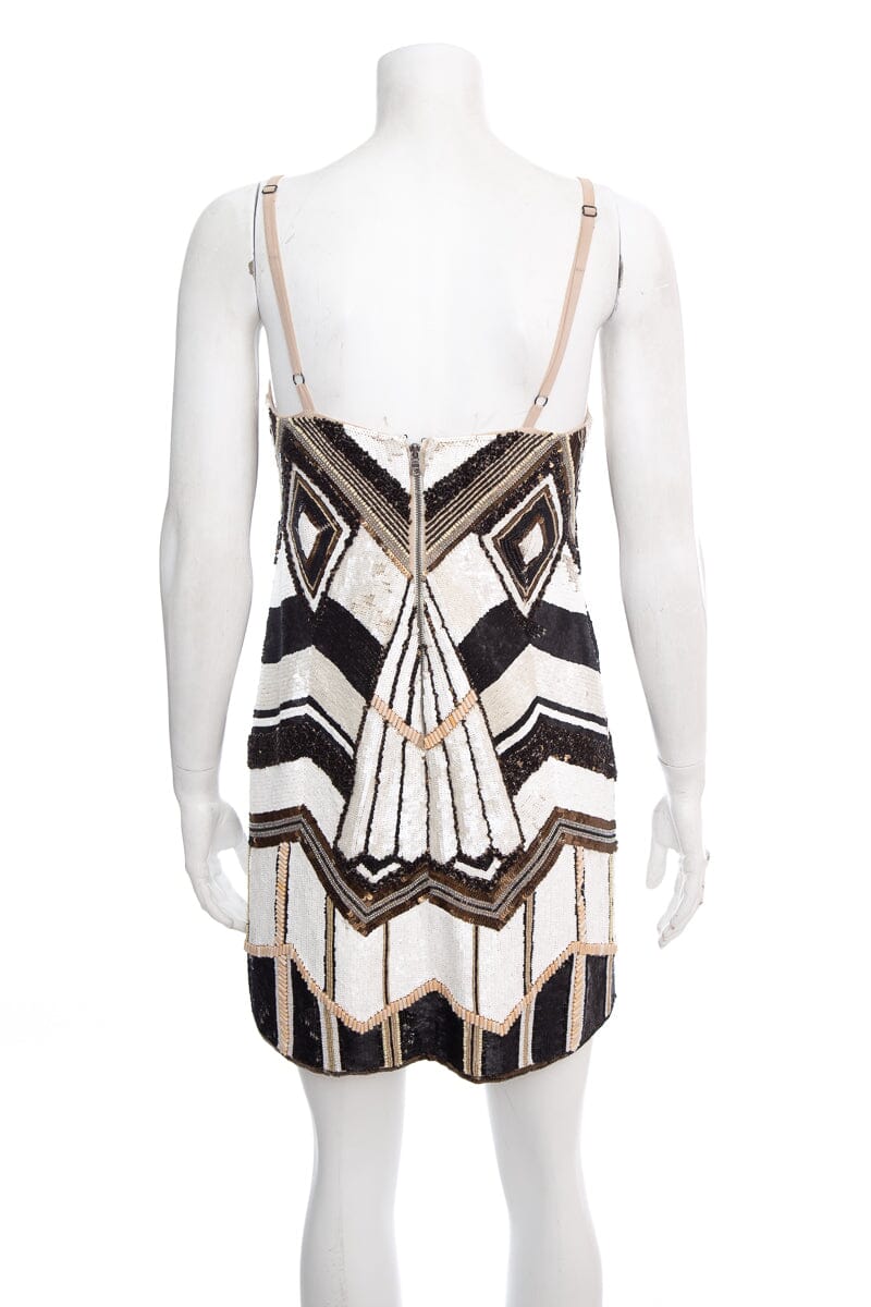 Alice + Olivia Brown and White Sequin and Beaded Sleeveless Dress SZ S