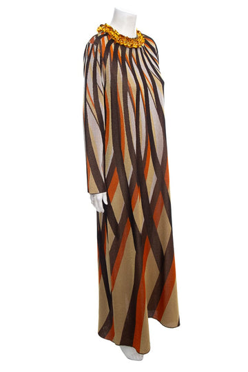 Gucci Brown & Metallic Geometric Printed Long Dress SZ XS