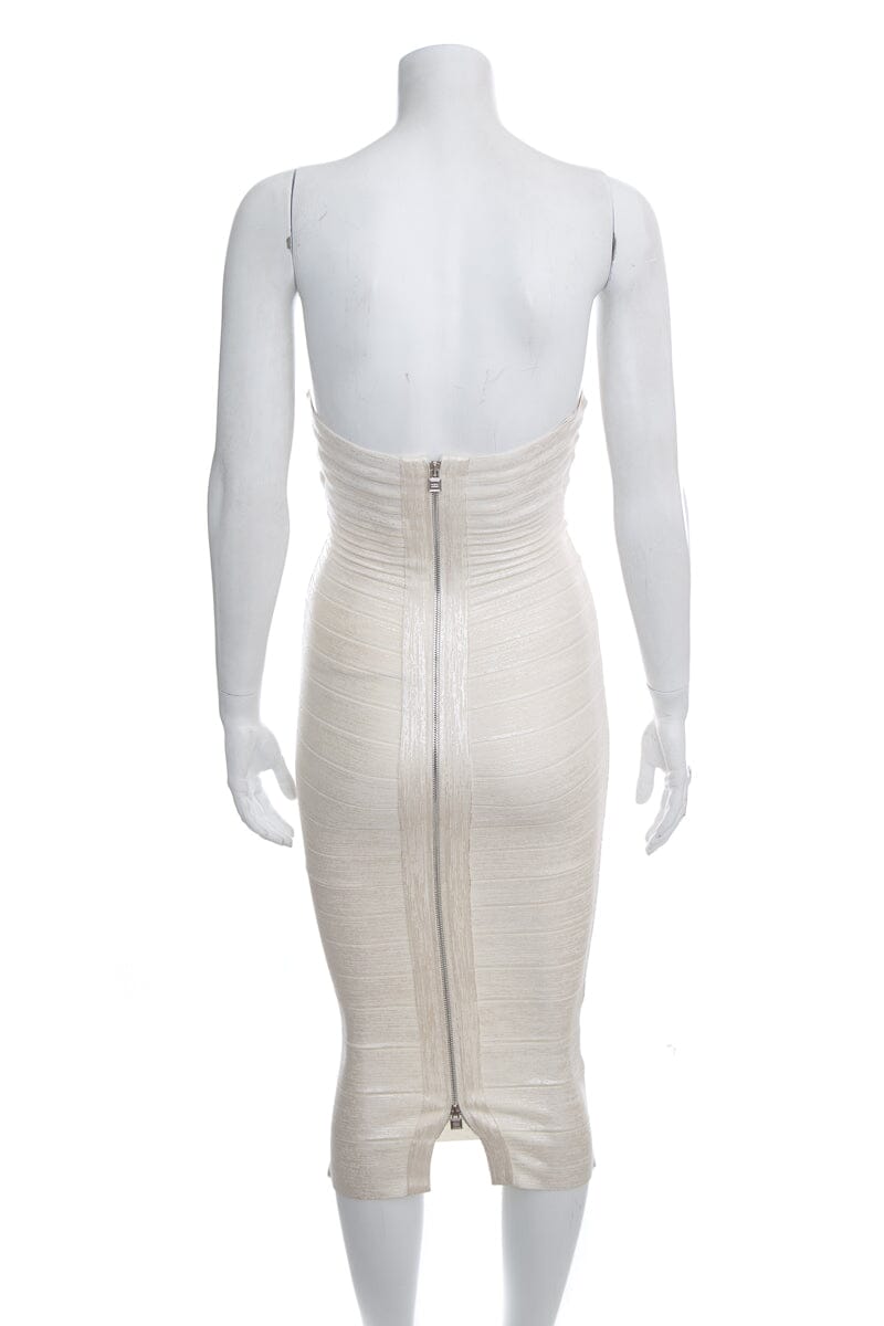 Herve Leger Cream Strapless Bandage Dress SZ XS