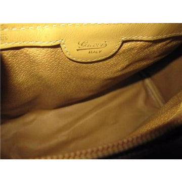 Gucci Vintage Camel Leather And Small G Logo Print On Ivory Coated Canvas