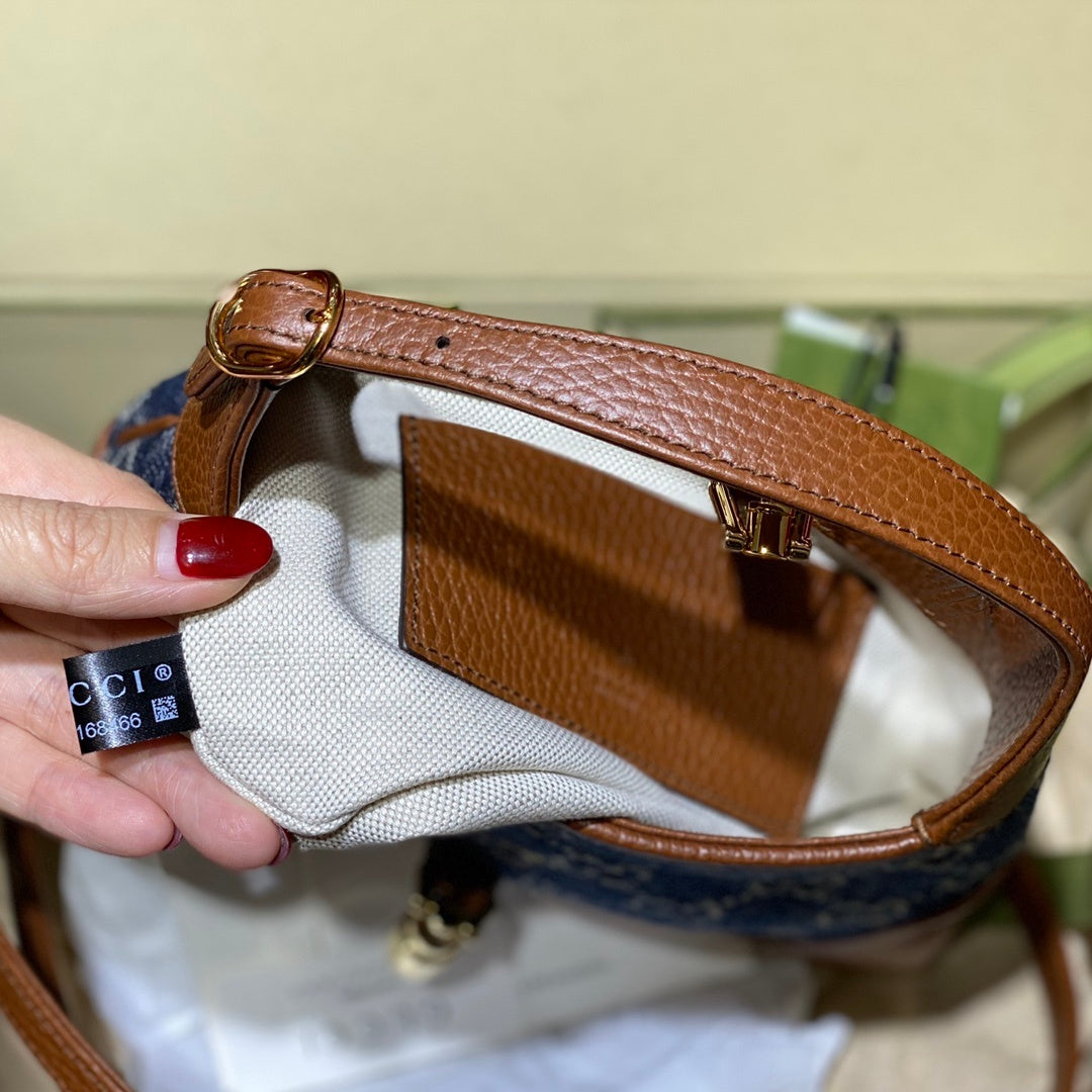 gg Jackie 1961 Mini Shoulder Bag Dark Blue And Ivory Eco Washed Organic gg Jacquard Dtlmim For Womtlm 7.5in/19cm gg 637092 2KQgg 8375