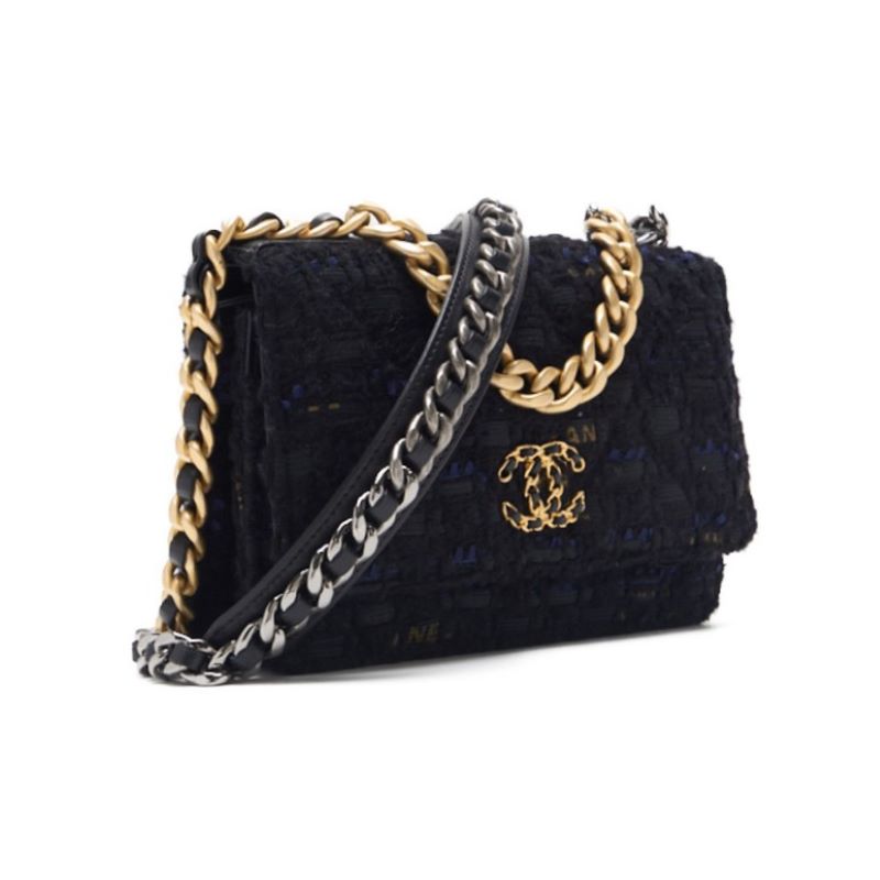 CHANEL ?CHANEL? CHANEL 19 Matrasse Chain Wallet Tweed Black  Blue (Gen × Silver Gold)  Wallet Coupon Wallet  ?French?
