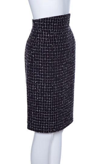 Chanel 2009 Black Tweed Fitted Skirt SZ 36