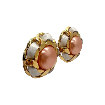Vintage CHANEL Peach Synthetic Pearl Leather & Chain Earrings