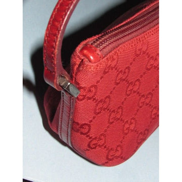 Gucci Pouchette Red Large G Logo Print Canvas And Leather Hobo Bag