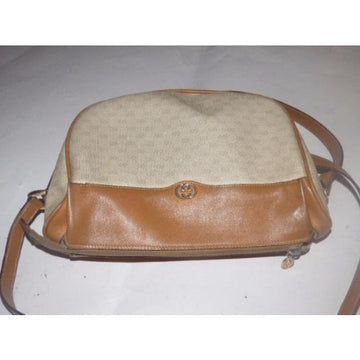 Gucci Vintage Camel Small G Logo Print On Ivory Coated Canvas And Camel Leather