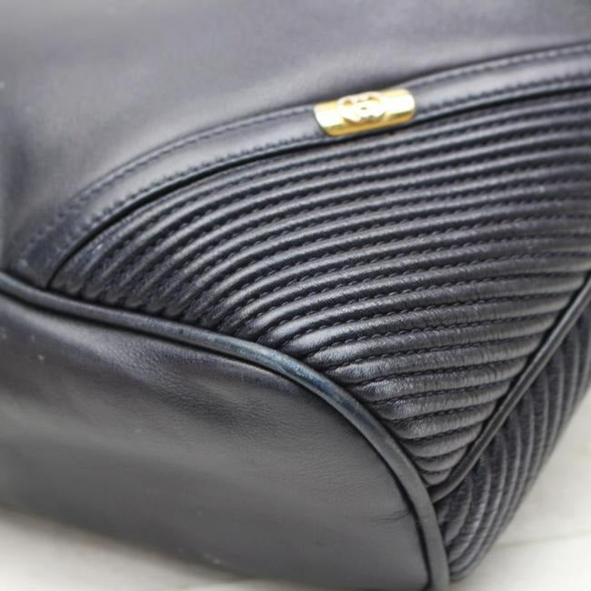 Gucci Vintage Navy Blue Leather With Dimensional Navy Diagonal Stripes Hobo Bag