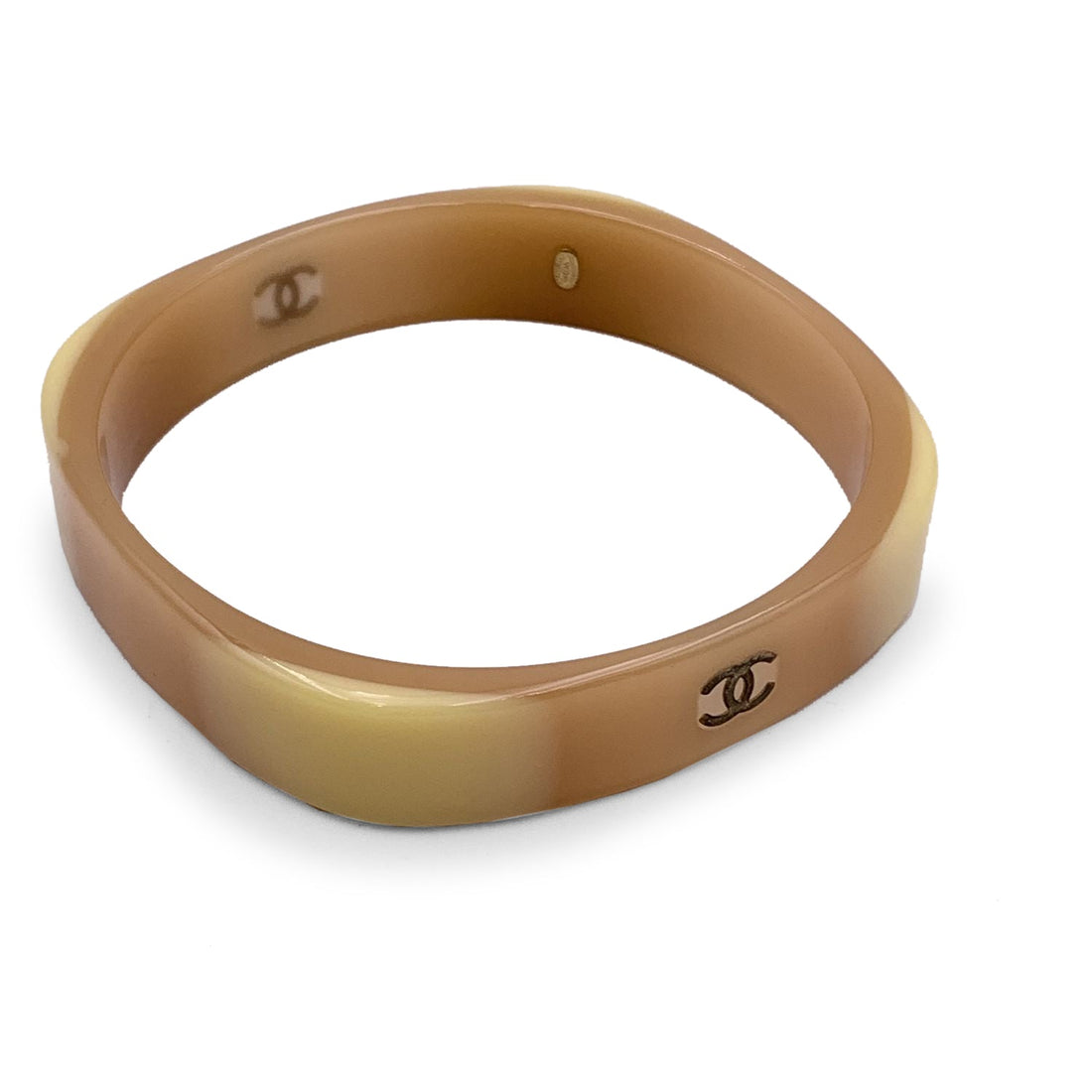 CHANEL Vintage Tan Beige Resin Cc Logo Cuff Bangle Bracelet