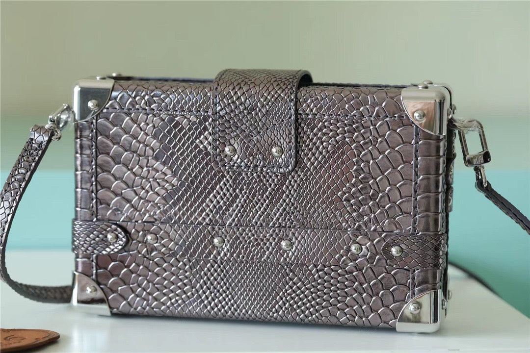 LV Petite Malle High Shiny Alligator By Nicolas Ghesquiere Silver For Womtlm,  Shoulder And Crossbody Bags 7.9in/20cm LV 