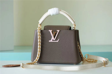 LV Capucines Mini Taurillon Smokey Brown Gretlm/ Creme/ Pink For Womtlm,  Shoulder And Crossbody Bags 21cm/8.3in LV
