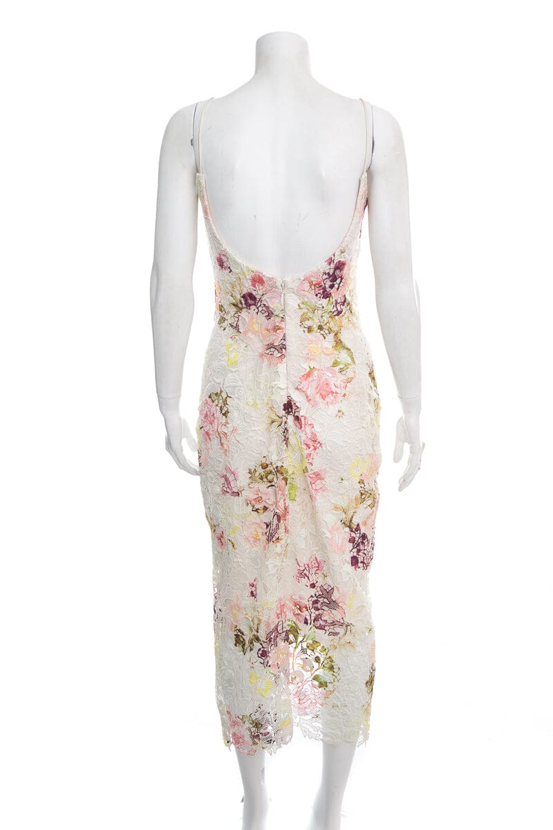Monique Lhuillier Floral Lace Sleeveless Midi Dress SZ 4