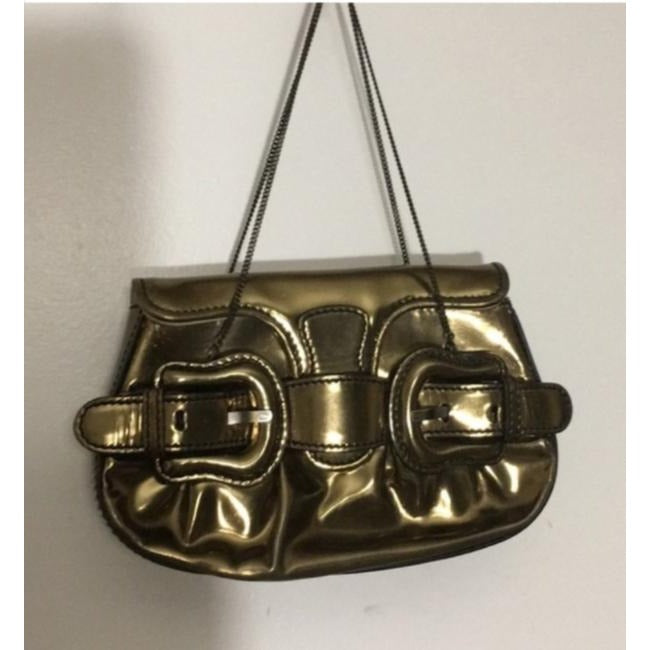 Fendi Clutch B Buckle Clutchshoulder Goldbronze Leather Leatherpatent Shoulder Bag