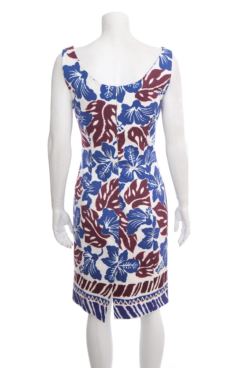 Prada Blue and White Sleeveless Large Floral Cotton Dress SZ 42