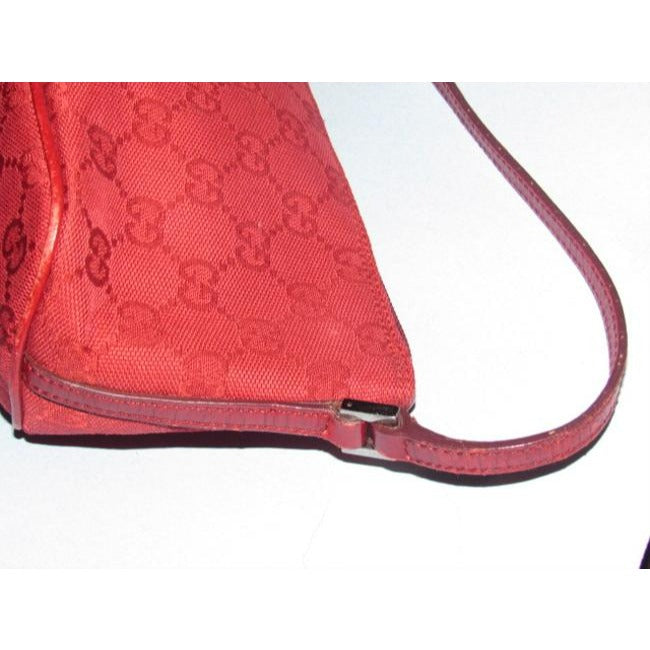 Gucci Pouchette Red Large G Logo Print Canvas And Leather Hobo Bag