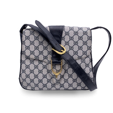 GUCCI Vintage Blue Monogram Canvas Spur Shoulder Bag Handbag