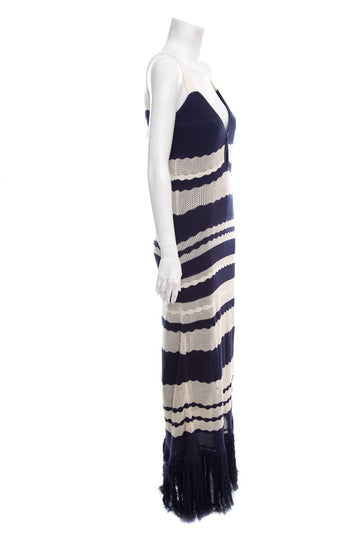 Johanna Ortiz Navy & Cream Stripe Knit Sleeveless Maxi Dress SZ L