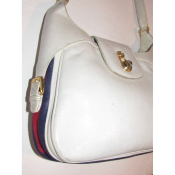Gucci Vintage Pursesdesigner Purses White Leather With Red And Blue Striped Accents Canvas Shoulder