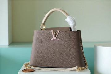 LV Capucines BB Taurillon Smokey Brown Gretlm/ Creme/ Pink For Womtlm, Womtlm’s Bags, Shoulder And Crossbody Bags 10.6in/27cm LV