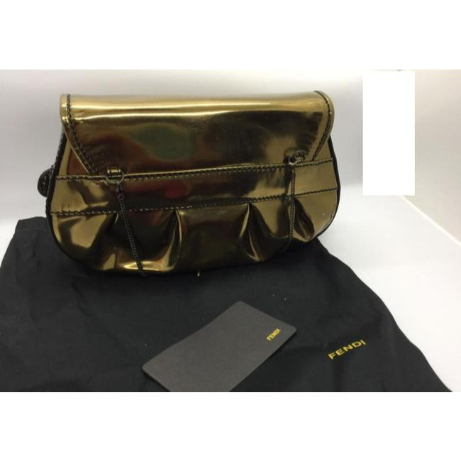Fendi Clutch B Buckle Clutchshoulder Goldbronze Leather Leatherpatent Shoulder Bag
