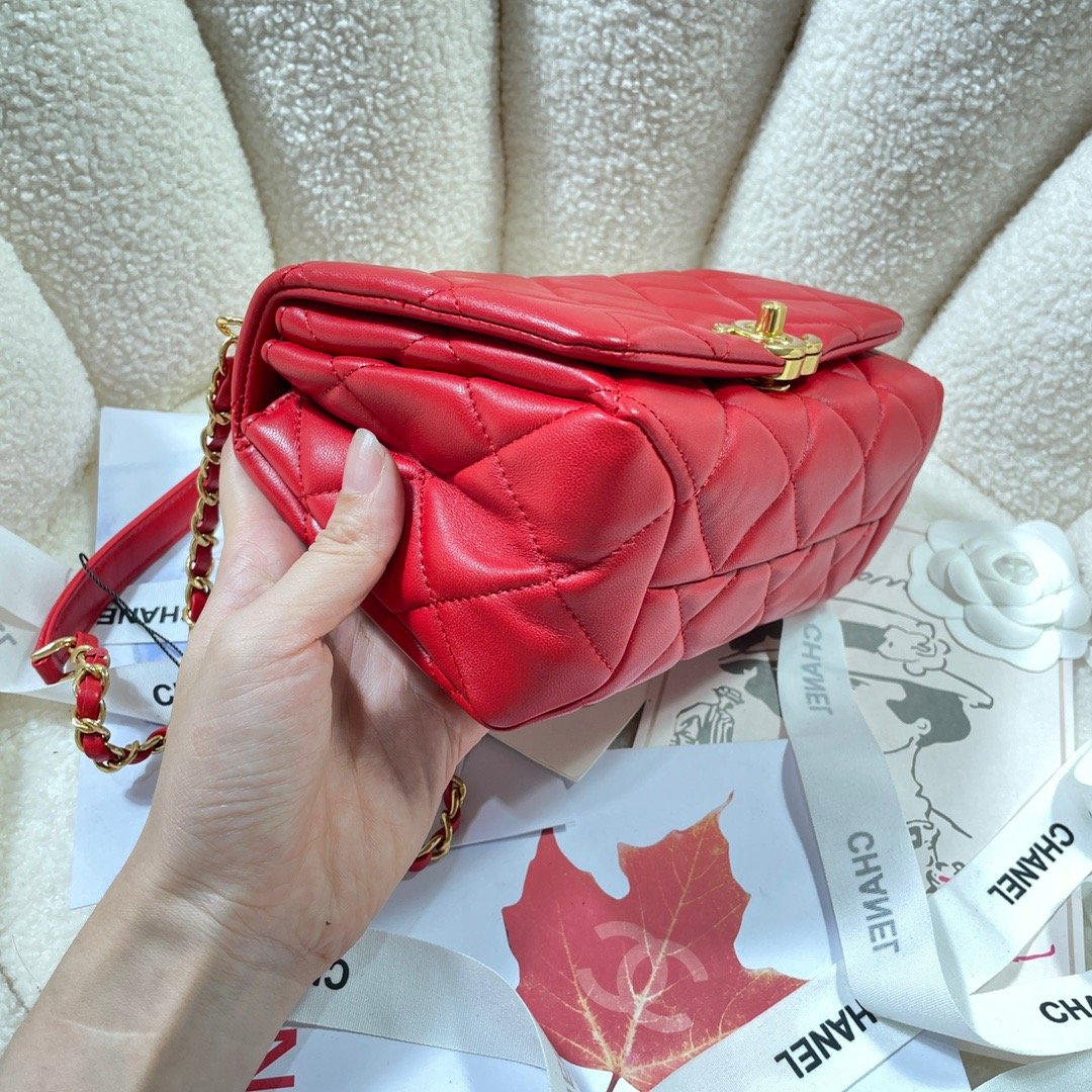 CHL Flap Bag Gold Hardware Red For WomTLM, WomTLM&#8217;s Handbags, Shoulder Bags 7.9in/20cm AS3366