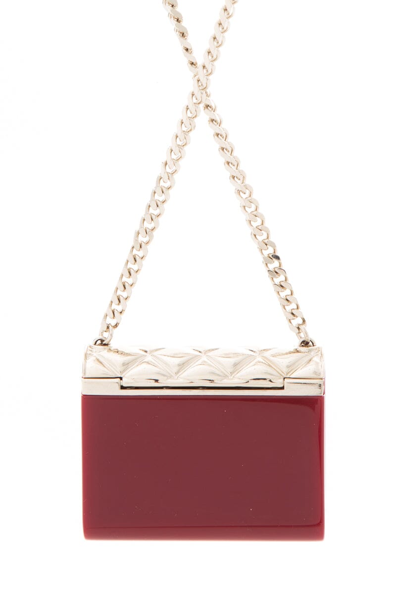 Chanel Red & Gold Resin Quilted Minaudiere Flap Clutch on Chain