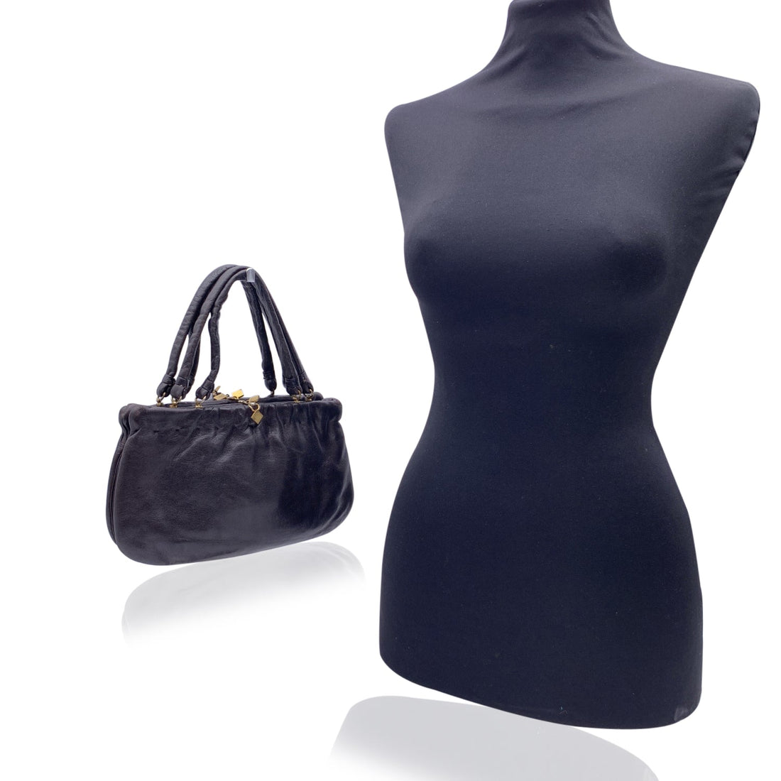 FENDI Rare Vintage Dark Brown Nappa Leather Handbag Satchel