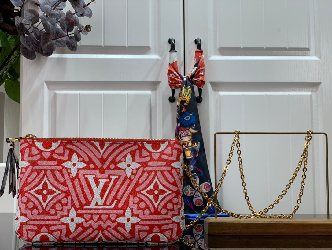 LV LV Crafty Double Zip Pochette Monogram Canvas Red/White For Womtlm,  Shoulder And Crossbody Bags 7.9in/20cm LV
