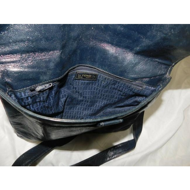 Fendi Shoulder W Satchel Cross Body Or W Multi Color Rainbow Stitches On Navy Leather Messenger Bag