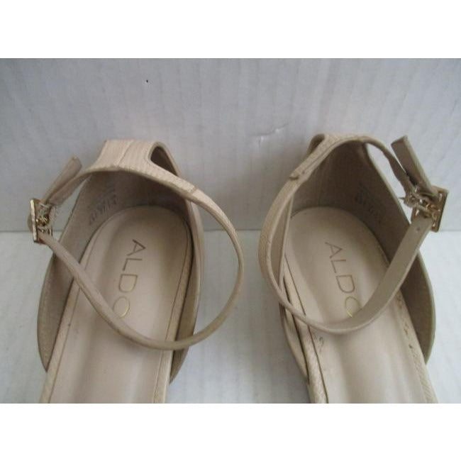 Aldo Beige Pebbled Ankle Strap Flats Sandals Size Us