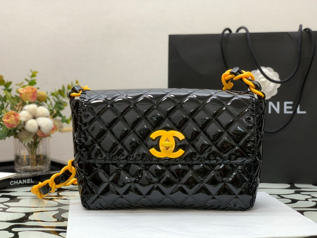 CHLVinyl Classic Black and Yellow Shoulder bag For Womtlm 29cm/11.5in