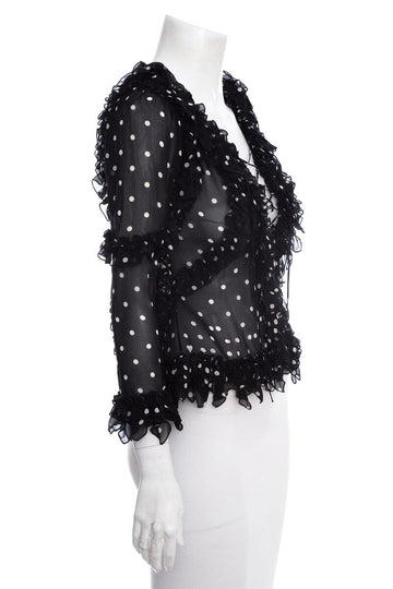 koche Black & White Silk Polka Dot Ruffle Blouse SZ 34