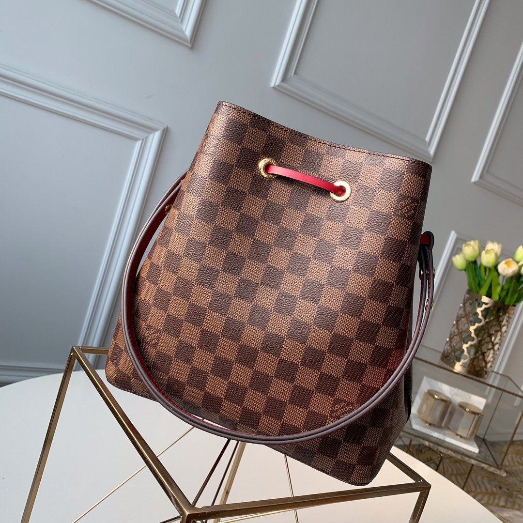 LV NeoNoe MM Bucket Bag Damier Ebtlme Canvas Cherry Berry For Womtlm,  Shoulder And Crossbody Bags 10.2in/26cm LV N40214