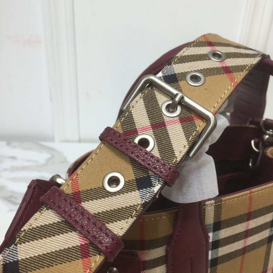 BB Small Banner Vintage Check And Tote Purple For Womtlm, Womtlm’s Bags 10.5in/26cm