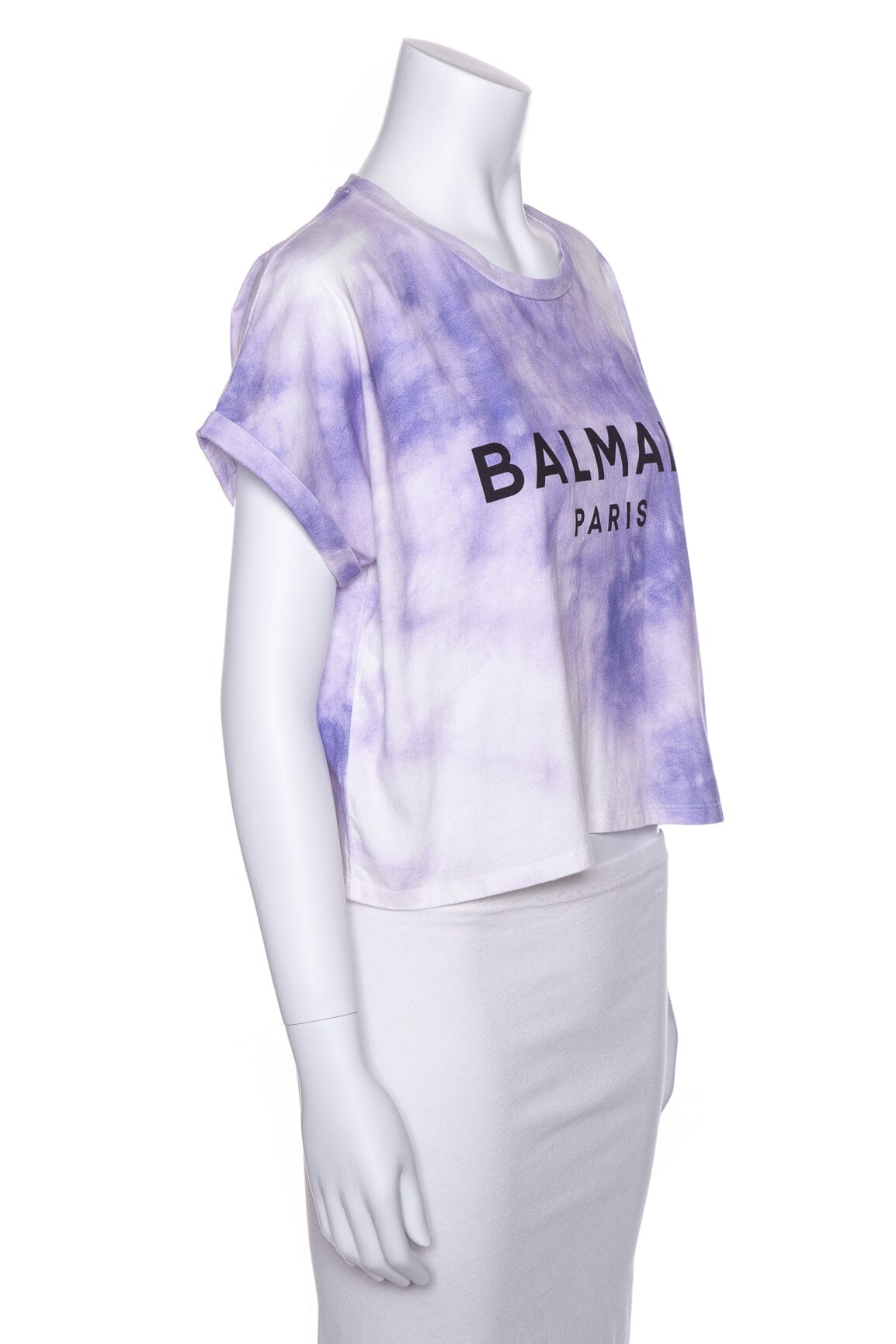 Balmain Purple Tie Dye Cropped T-Shirt SZ L