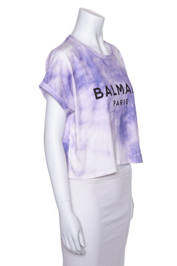 Balmain Purple Tie Dye Cropped T-Shirt SZ L