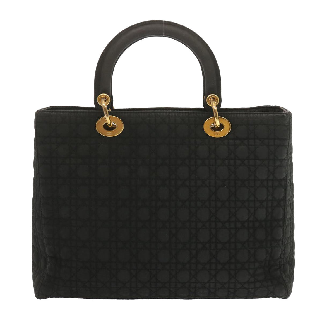 CHRISTIAN DIOR Lady Dior Hand Bag Nylon Black Auth ep3697