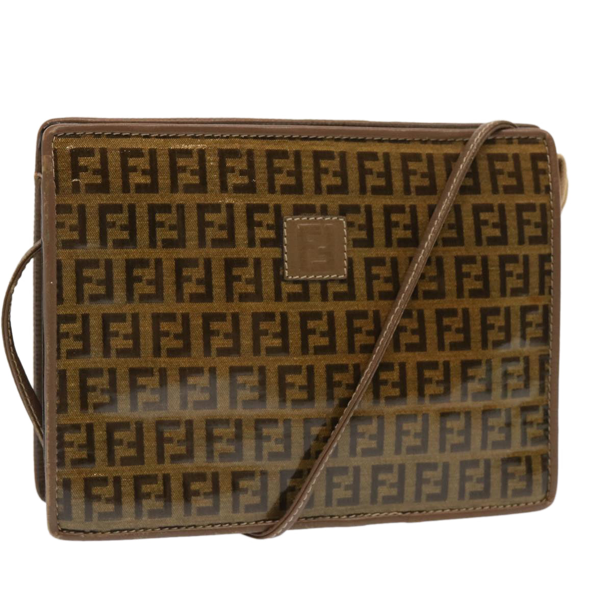 FENDI Zucchino Canvas Shoulder Bag Vintage Brown Auth ep3991