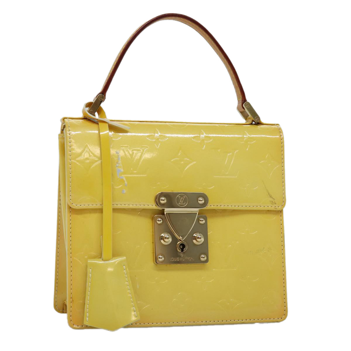 LOUIS VUITTON Monogram Vernis Spring Street Bag Lime Yellow M91068 Auth ep4194