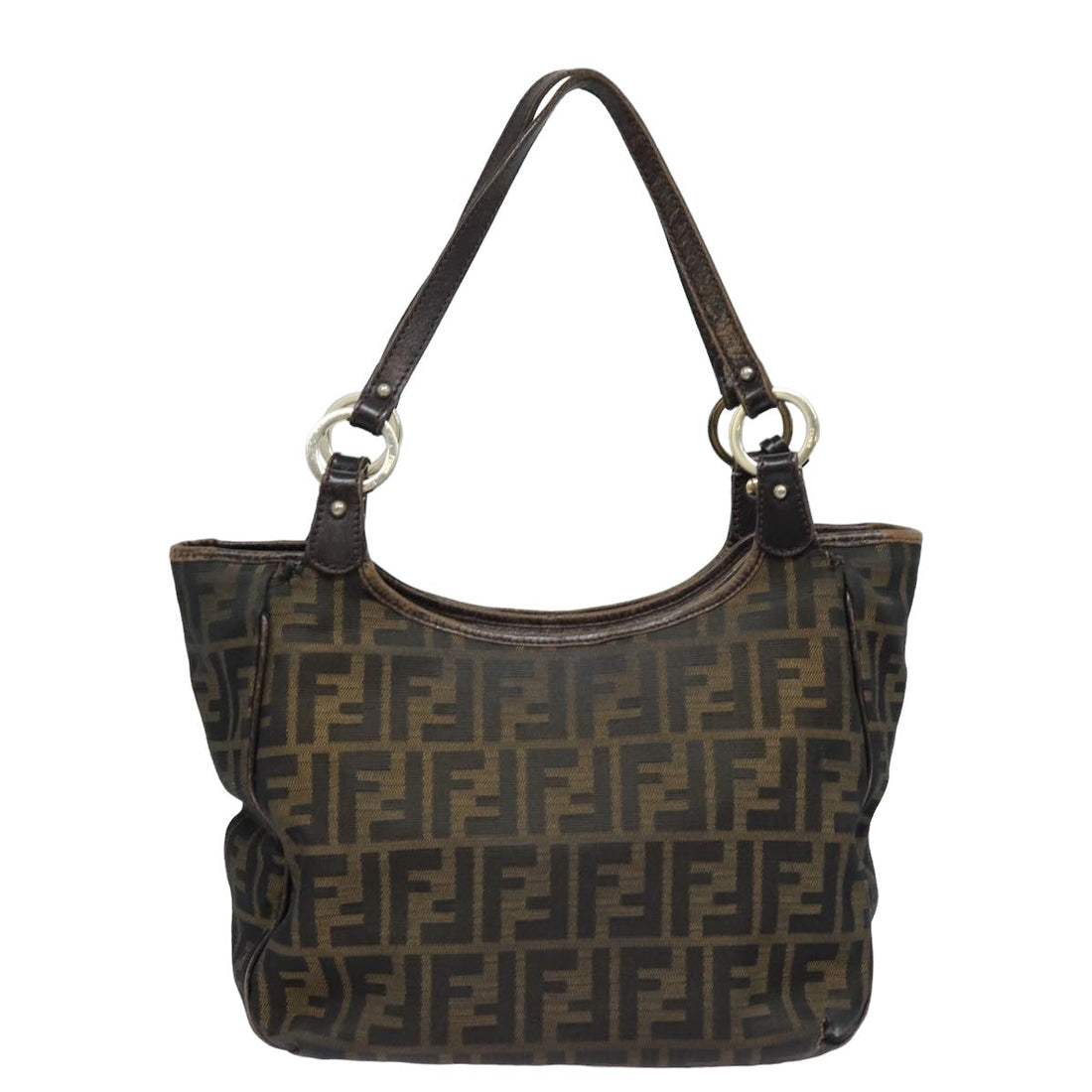 FENDI Zucca Canvas Tote Bag Brown Black Auth ep4207