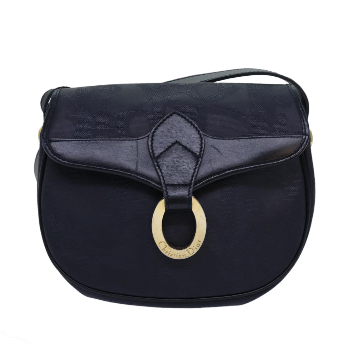 CHRISTIAN DIOR Trotter Canvas Shoulder Bag Navy Auth ep4803