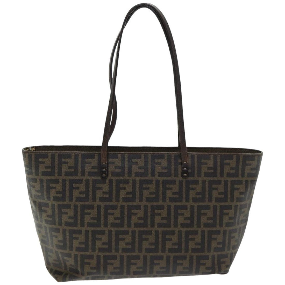 FENDI Zucca Canvas Tote Bag Brown Black Auth ep4925