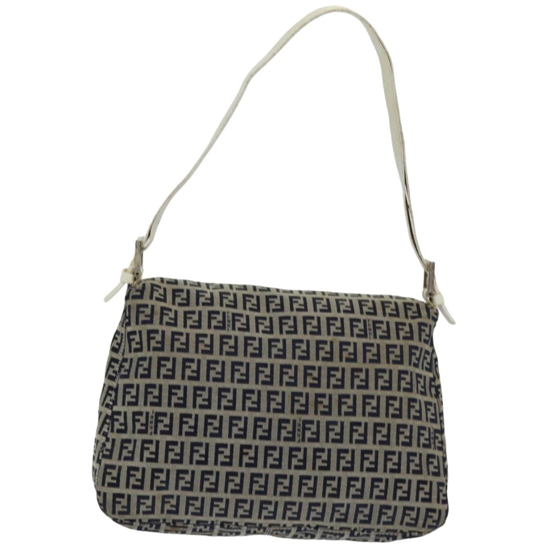 FENDI Zucchino Canvas Mamma Baguette Shoulder Bag Navy Auth ep4964
