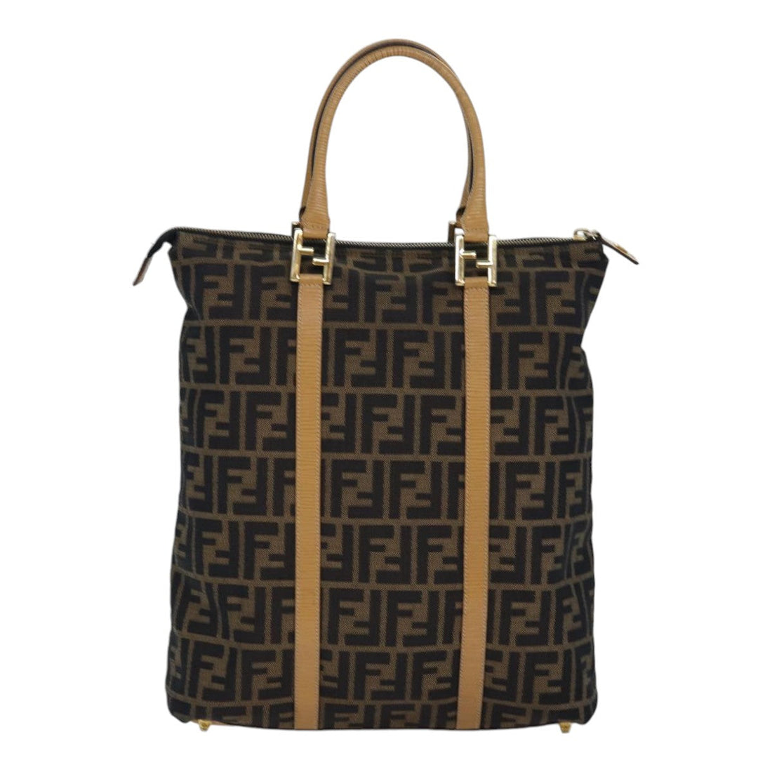 FENDI Zucca Canvas Hand Bag Brown Black gold Auth ep5077