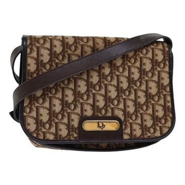 CHRISTIAN DIOR Trotter Canvas Shoulder Bag Gold Beige Auth ep5089